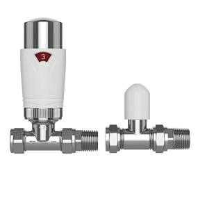 LeoNova Straight TRV with Lockshield (15mm) (White and Chrome)