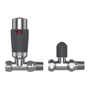 LeoNova Straight TRV with Lockshield (15mm) (Anthracite and Chrome)