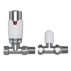 LeoNova Straight TRV and Lockshield (Tulip Style) (15mm) (White and Chrome)