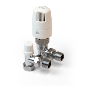 Intatec i-therm Angled thermostatic Radiator Valve with Locksheild (10/8mm) (White)