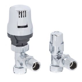 Altecnic - 15mm X Half Inch ECOCAL Angled Thermostatic Radiator And Lock Shield Valve Twin Pack Chrome Head