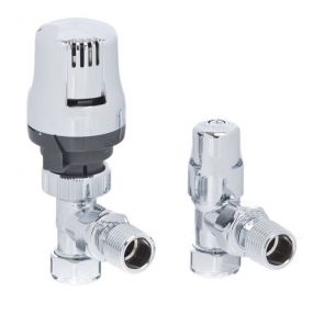 Altecnic ECOCAL Angled Thermostatic Radiator and Lock Shield Valve Twin Pack (Chrome Head) (15mm x 1/2 Inch BSP)