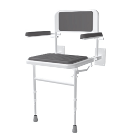 Wall Mounted Padded Shower Seat with Back, Arms and Legs (Grey)