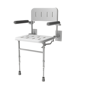 Wall Mounted Shower Seat with Back, Arms and Legs (White)