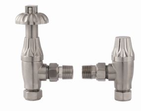 Thermostatic Radiator Valve Angled Westminster Pack (Satin Brushed Nickel)