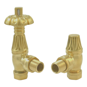 Thermostatic Radiator Valve Angled Westminster Pack (Brushed Brass)