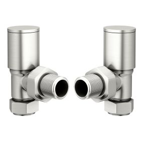 LeoNova Round Angled Manual Radiator Valves Pack (Satin Brushed Nickel)