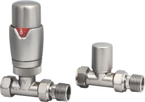 LeoNova Round Straight Thermostatic Radiator Valve Pack (Satin Brushed Nickel)