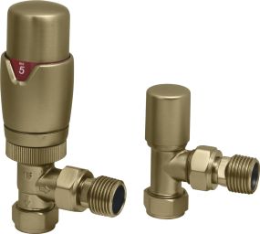 LeoNova Round Angled Thermostatic Radiator Valve Pack (Brushed Brass)
