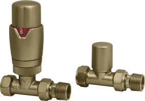LeoNova Round Straight Thermostatic Radiator Valve Pack (Brushed Brass)