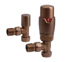 LeoNova Round Angled Thermostatic Radiator Valve Pack (Brushed Bronze)