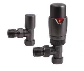 LeoNova Round Angled Thermostatic Radiator Valve Pack (Brushed Gunmetal)