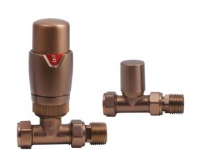 LeoNova Round Straight Thermostatic Radiator Valve Pack (Brushed Bronze)