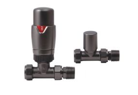 LeoNova Round Straight Thermostatic Radiator Valve Pack (Brushed Gunmetal)