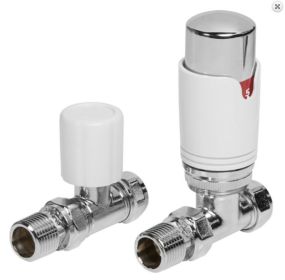 LeoNova Round Straight Thermostatic Radiator Valve Pack (Pair) (White/chrome)