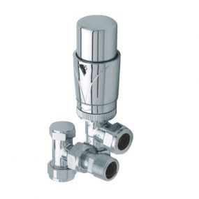 Contract 15mm CHROME Angled Thermostatic Radiator Valve & Lockshield Pack (Includes 15 x 10mm Reducers)