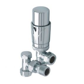 Contract Chrome Angled Thermostatic Radiator Valve and Lockshield Pack (Includes 15 x 10mm Reducers) (15mm)