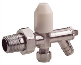 15mm x 1/2 Inch Chrome Plated Angled Lockshield with Drain Off (3/4 Inch Nut)