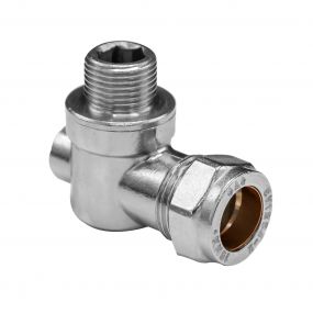 Male End Chrome ANGLED Flat Faced Isolating Valve 15mm x 3/8"
