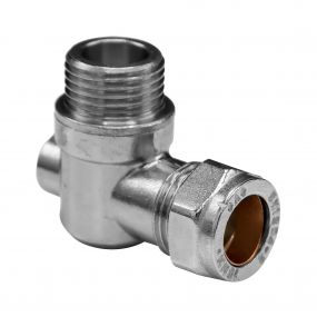 Male End Chrome ANGLED Flat Faced Isolating Valve 15mm x 1/2"