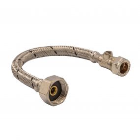 Flexible Tap Connector with ISO Valve 15mm x 1/2" x 150mm Long (WRAS Approved)