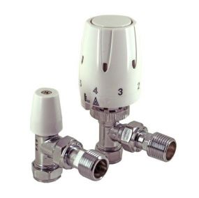 Contract 15mm Angled Thermostatic Radiator Valve & Lockshield Pack (Includes 15 x 10mm Reducers)