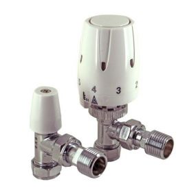 Contract Angled Thermostatic Radiator Valve and Lockshield Pack (Includes 15 x 10mm Reducers) (15mm)