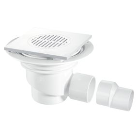 McAlpine Trapped Horizontal Outlet Gully Square For Tiled Floors (75mm) (White)