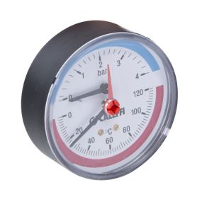 Altecnic Temperature and Pressure Gauge 0 - 6 Bar 0 - 120 Degrees C 1/2 Inch Bottom Connection 80mm