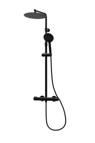 Intatec Enzo Black Deluxe Dual Outlet Safe-Touch Thermostatic Shower with Telescopic Kit (Round)
