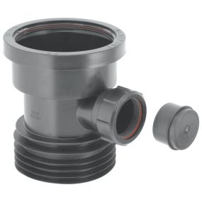 McAlpine Drain Connector with 'O' Seal Socket to Fit Pipe with 1.1/2Inch Universal Boss and Cap (110mm) (Black)
