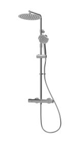 Intatec Enzo Deluxe Dual Outlet Safe-Touch Thermostatic Shower with Telescopic Riser Kit, Overhead Soaker and Handset (Round)