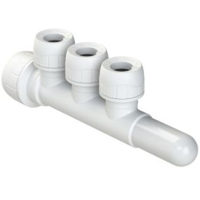 Polyplumb Enhanced 22mm 3 Port PIB Singlesided Manifold White Socket To Spigot