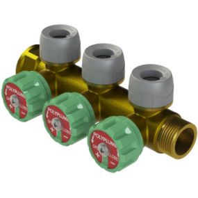 Polyplumb Enhanced 22mm 3 Port Brass Singlesided Valved Manifold