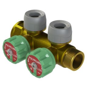 Polyplumb Enhanced 22mm 2 Port Brass Singlesided Valved Manifold