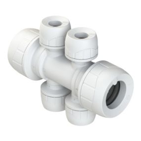 Polyplumb Enhanced 22mm x 10mm 4 Port 2 Sided Manifold White