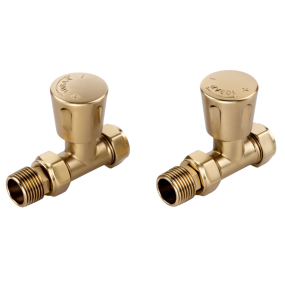 LeoNova Straight Round Manual Radiator Valve (15mm x 1/2 Inch BSP) (Brushed Brass).