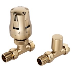 LeoNova Straight Round Thermostatic Radiator Valve (TRV) (15mm x 1/2 Inch BSP) (Brushed Brass)