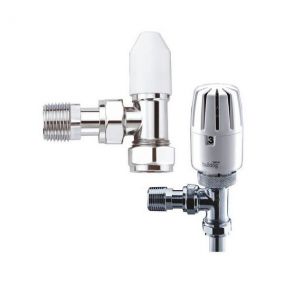 Pegler Bulldog2 15mm Angled Thermostatic Radiator Valve and Lockshield Pack