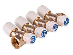 Hep2O 4 Port Valved Manifold Plated Brass (3/4 Inch BSP x 15mm MxF)