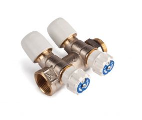 Hep2O 2 Port Valved Manifold Plated Brass (3/4 Inch BSP x 15mm MxF)