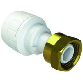 Polyplumb Enhanced Straight Tap Connector (Brass Connecting Nut) (White) (22mm x 3/4 Inch)