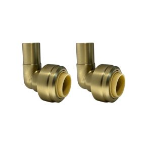 Push-Fit Non-Demountable Radiator Valve Reducing Elbows (Pair) (15 x 10mm) (Brushed Brass)