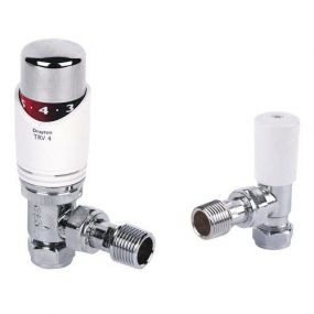 Drayton TRV4 Classic Angled Body and Lockshield (15mm) (White / Chrome)