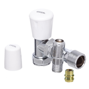 Altecnic Caleffi Eres Angled Manual Radiator Valve with Drain-Off Tail Piece (10mm with 8mm reducer)