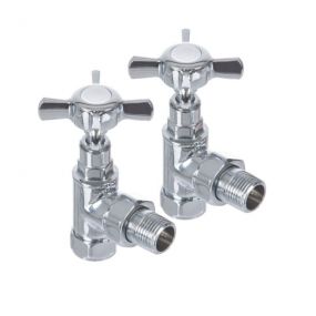 Altecnic Decorative Polished Radiator Valve Minimalistic Cross Head Angled (15mm x 1/2 Inch BSP) (Pair)