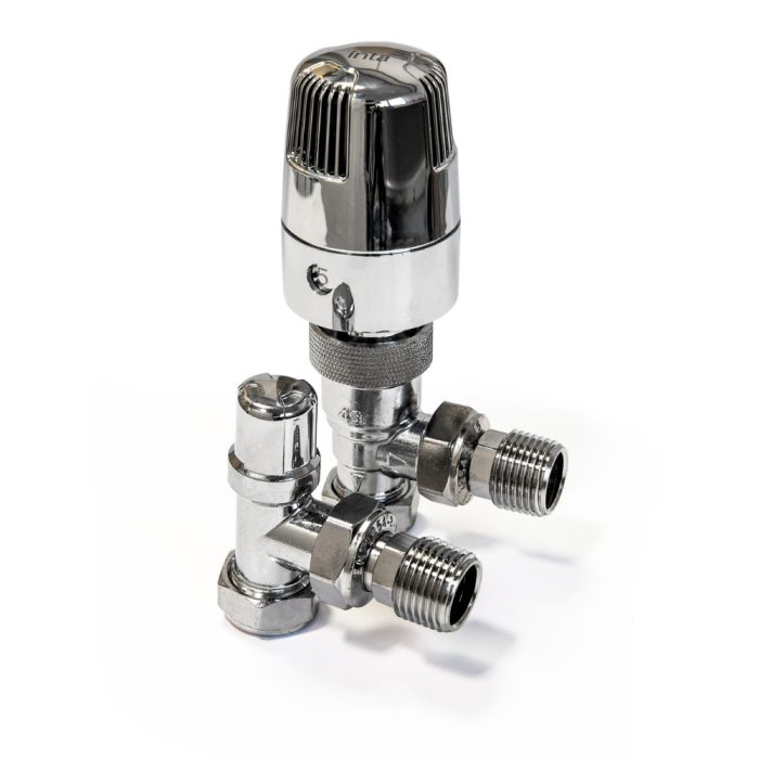 Intatec i-therm Angled thermostatic Radiator Valve with Locksheild (15mm) (Chrome)