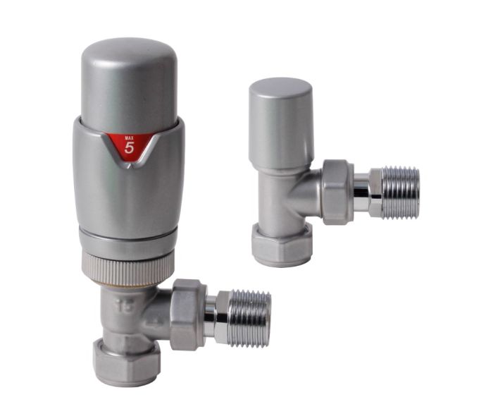 LeoNova Round Angled Thermostatic Radiator Valve Pack (Pair) (Pearl Shine)