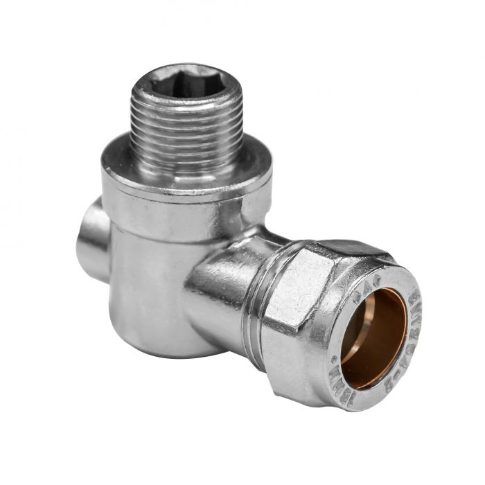 Male End Chrome ANGLED Flat Faced Isolating Valve 15mm x 3/8