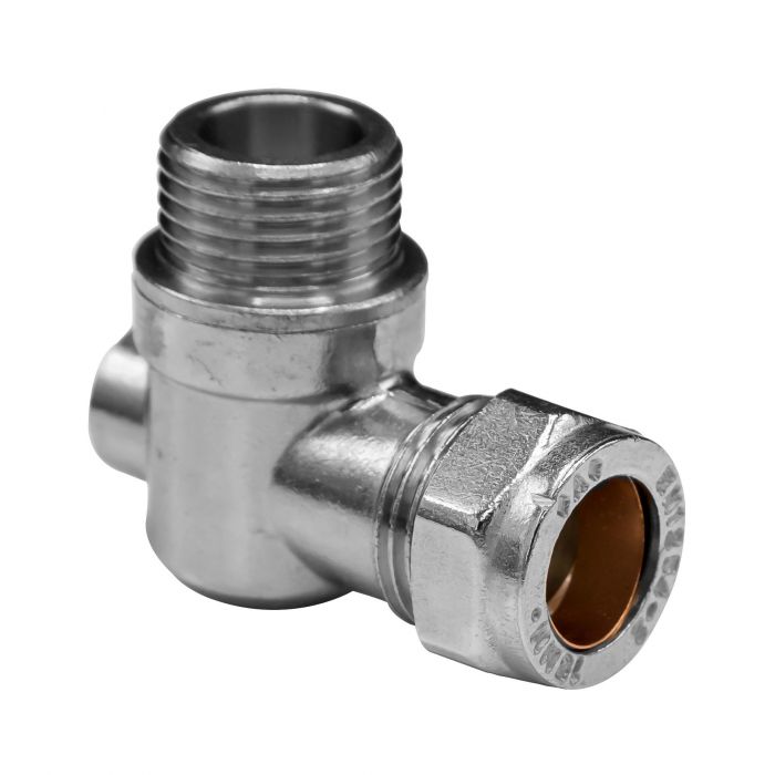 Male End Chrome ANGLED Flat Faced Isolating Valve (15mm x 1/2 Inch BSP)